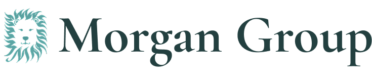 Morgan Group logo with teal lion emblem