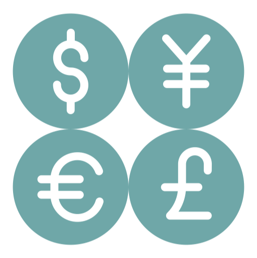 Currency symbols on teal circles