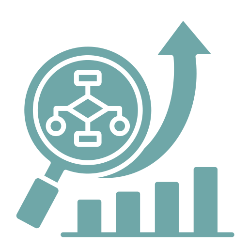 Graph increase with magnifying glass and chart