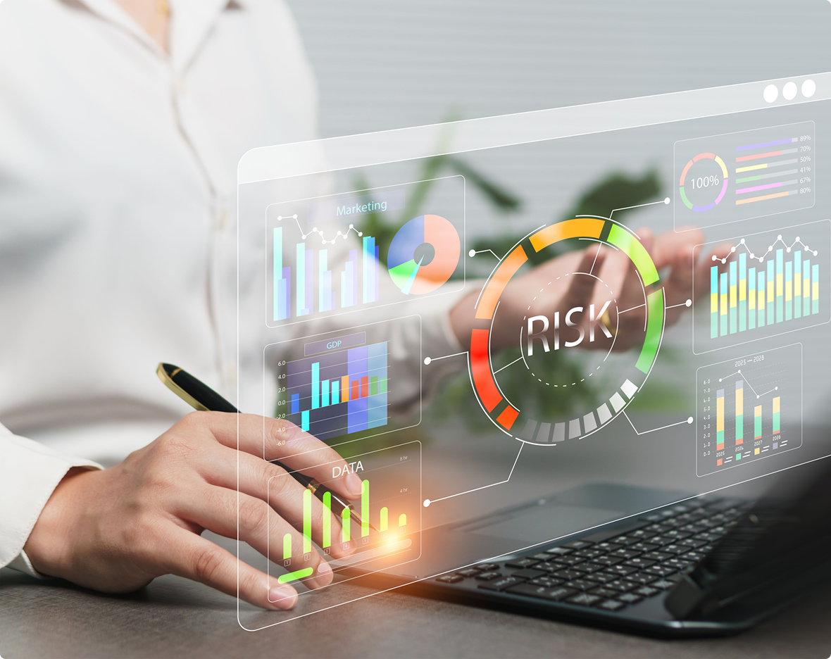 Analyzing data on futuristic digital dashboard