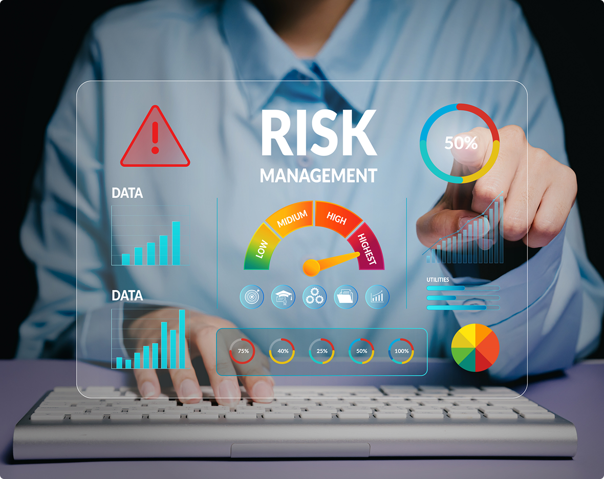Person interacting with risk management interface