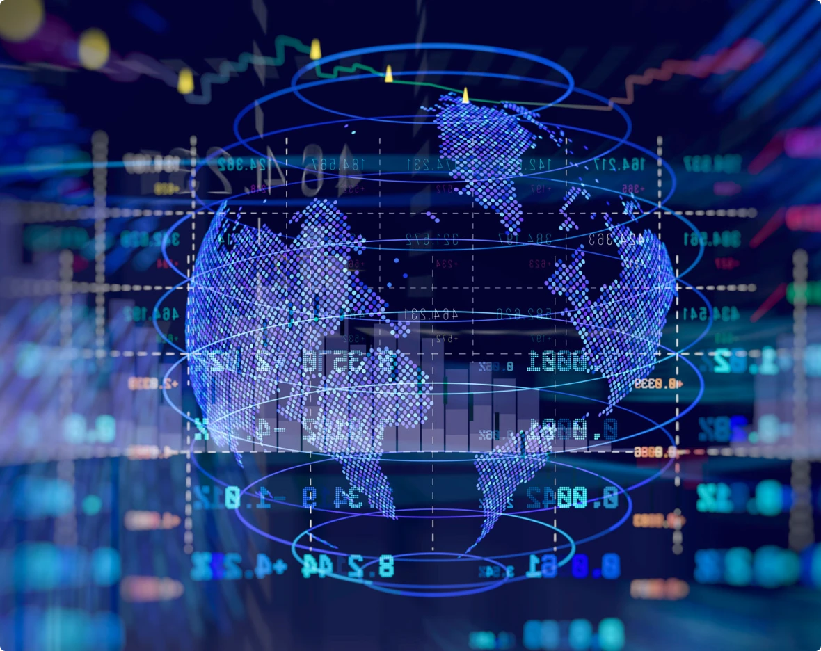 Digital globe with financial data overlay