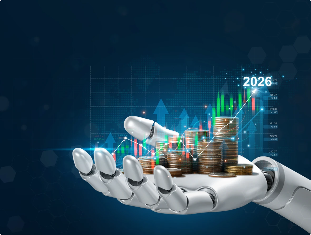 Futuristic finance concept with robotic hand
